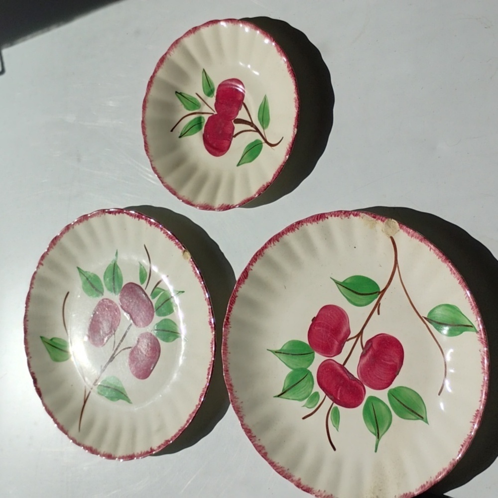 Crab Apple Blue Ridge Southern Potteries Dinner Plate DISTRESSED NPLC 3 Pieces - Picture 3 of 16